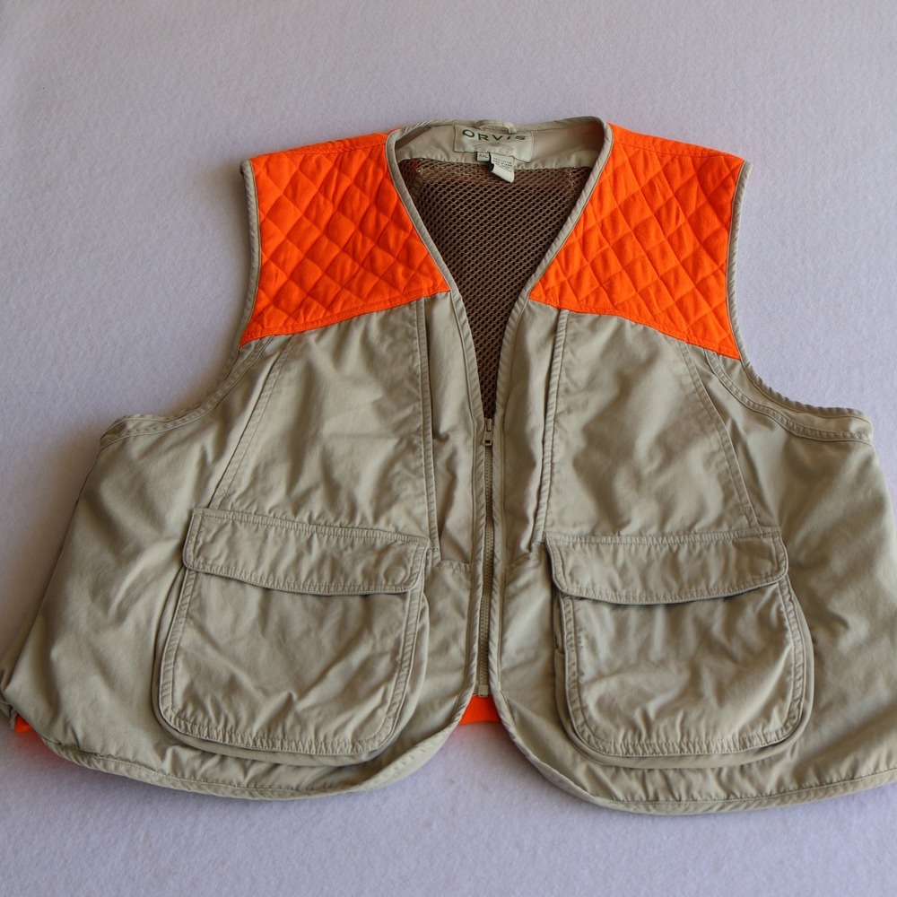 ORVIS Outdoor Utility Vest Khaki Orange Men's Size XXL Fishing Hunting Shooting